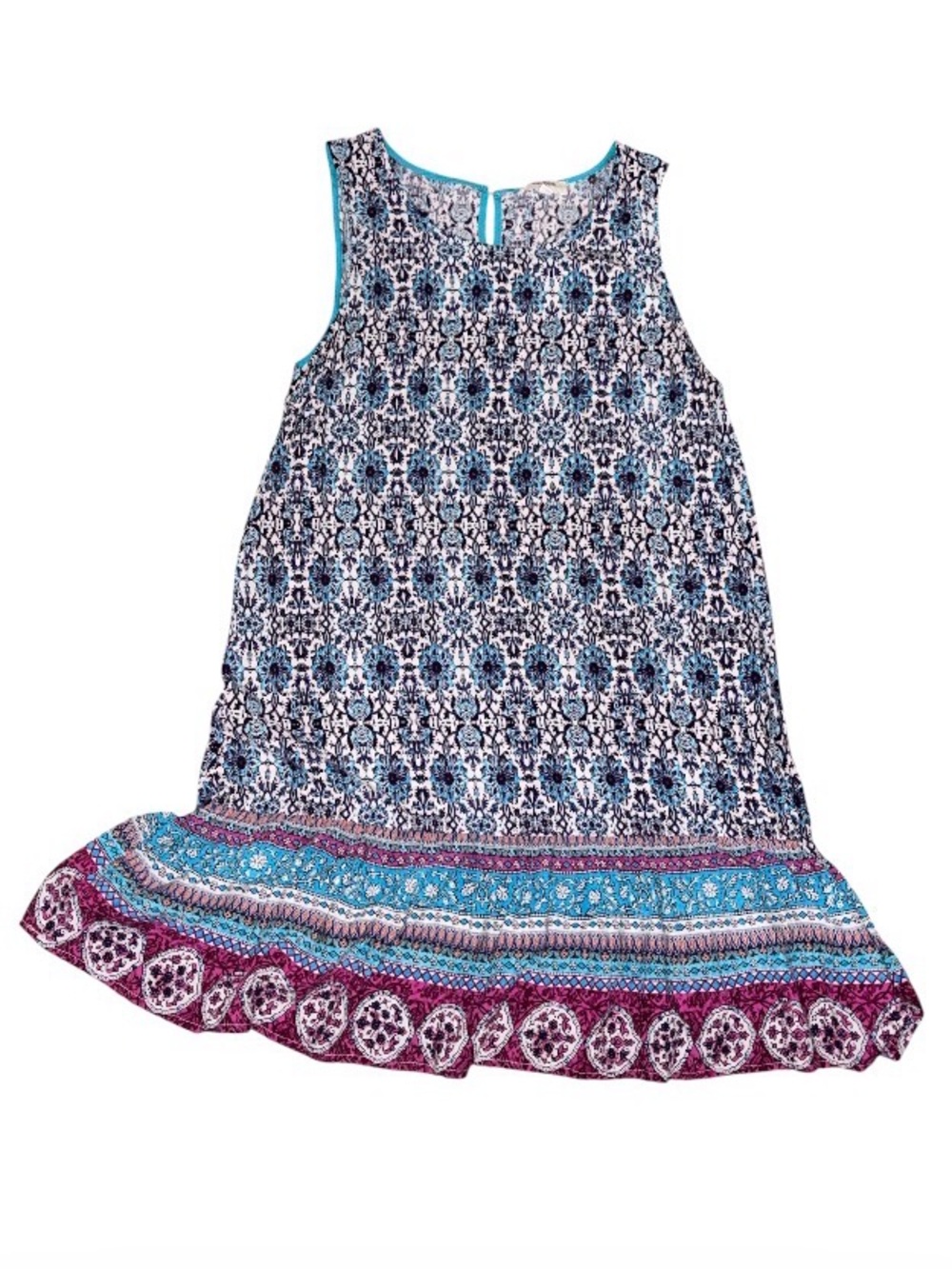 Umgee Turquoise Floral Boho  Dress/ Tunic Style Top W/Single Button Closure